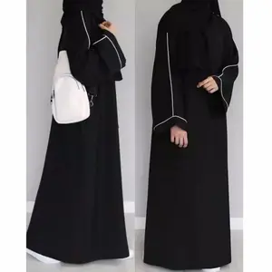 Abaya polos gamis list bahan jetblack Hitam pekat Polos Muslim Pita Maxi Dress Wanita Pesta Syari Remaja Dewasa Bordir Mewah Mutiara Lebaran