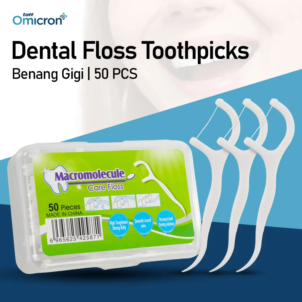 TaffOmicron Dental Floss: Benang Gigi Berkualitas Tinggi, Membersihkan Plak & Sisa Makanan, 50 Pcs, untuk Kesehatan Gigi Optimal