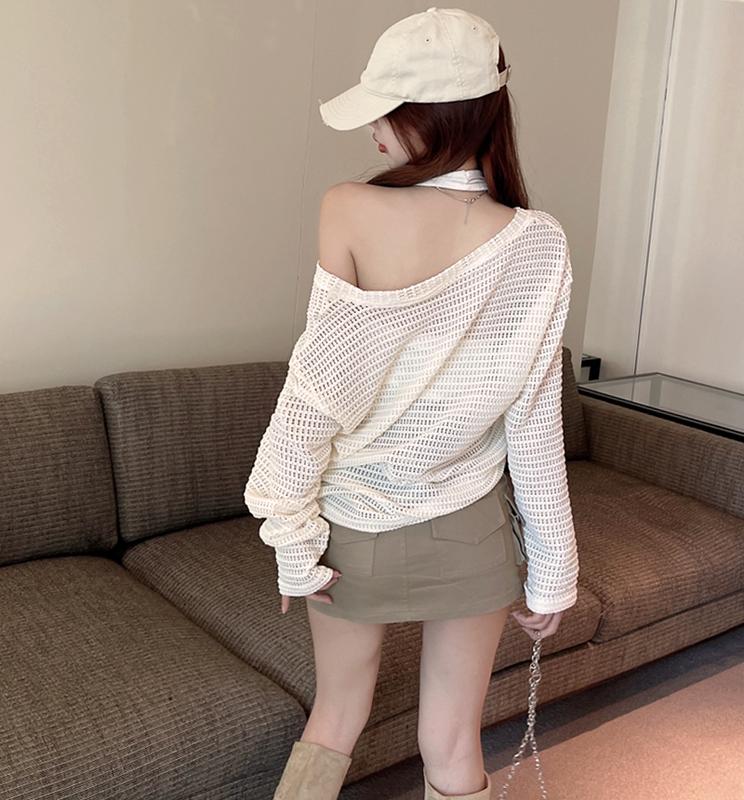 💥[A195] SET (2 MÓN) áo len dệt kim Montoghi kiểu YẾM MIX áo LƯỚI DÀI CỔ V đi biển sành điệu - L2M (Top thời trang Nữ Nhung Women ) 【 hoa hồng 】 5