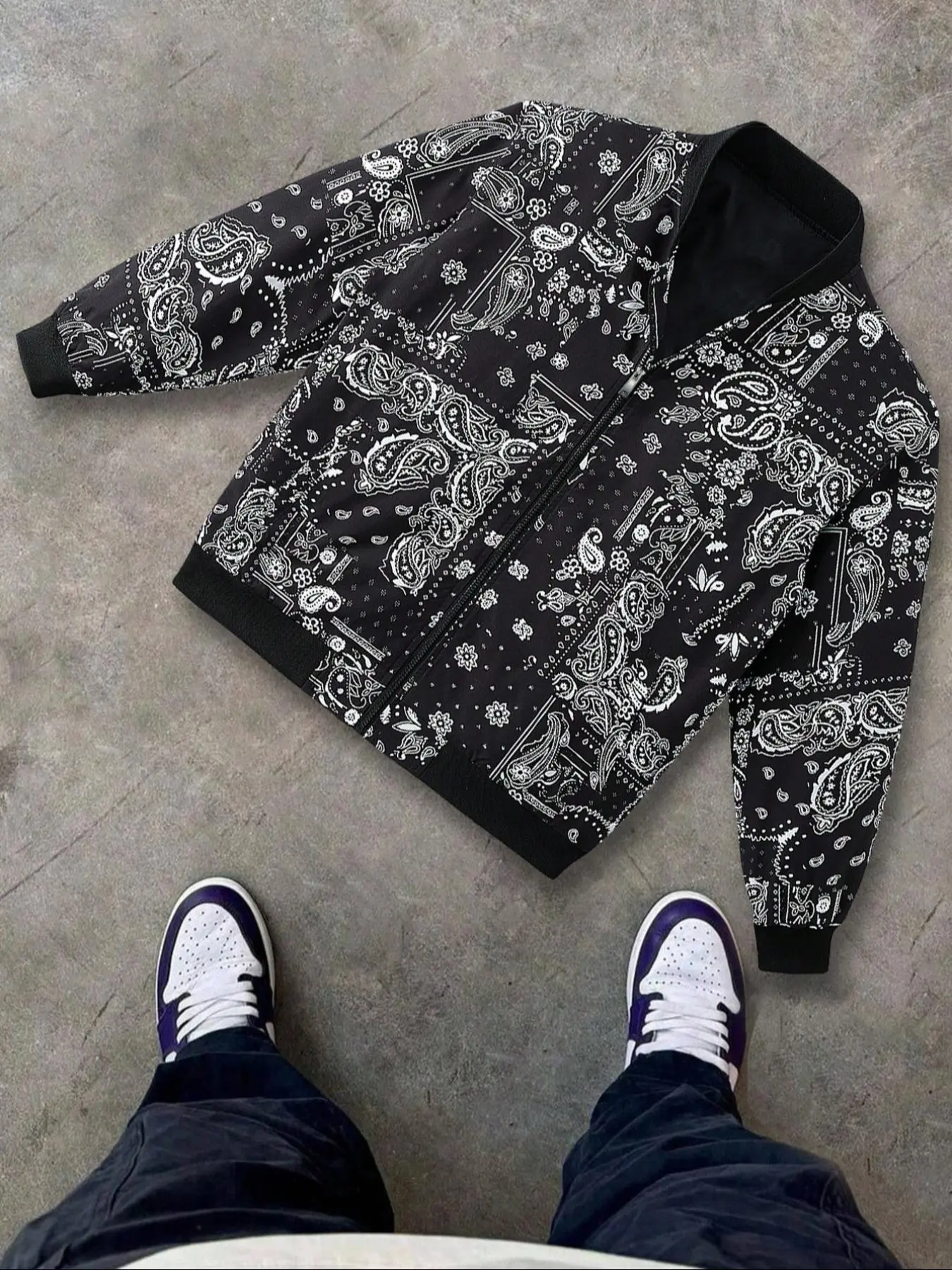 Men's All Over Print Zip Up Jacket, Regular Fit Casual Comfy Baseball Collar Long Sleeve Outerwear for Spring & Fall, Fashion Men's Clothes for Daily Wear, Coats