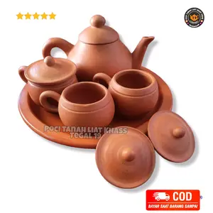 Poci Tanah Liat Motif Polos Set