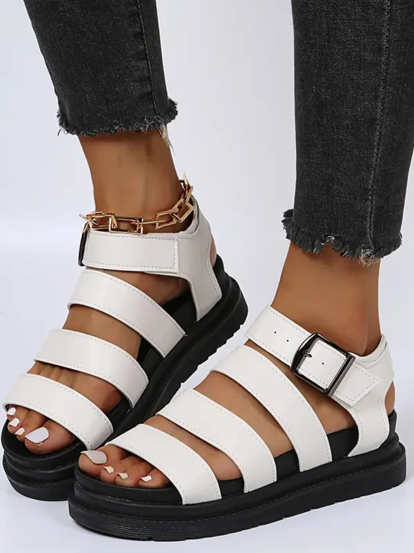Women's Fashionable Plain Color Roman Style Sandals, Leather Sandals, Strap Sandals,  Toe Sandals, Casual Comfortable Flat Sandals for Summer, Lightweight Breathable Shoes for Daily Wear, Mother's Day Gifts 8