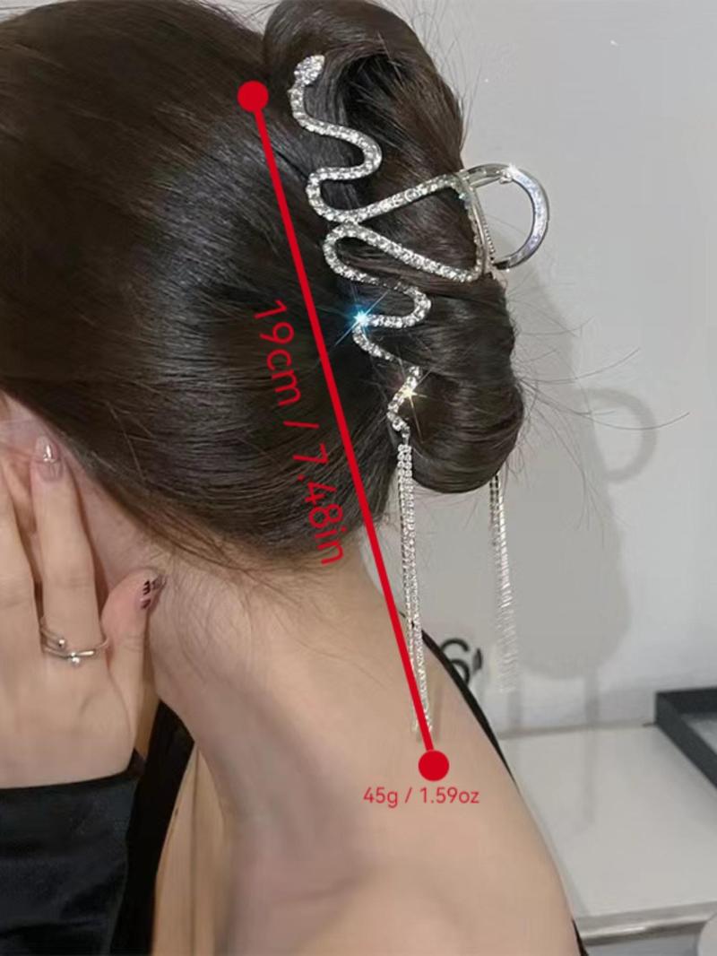 Product Introduction of Irregular Wavy Shape Design Hair Claw Clip As Gift, Rhinestone Decorated Tassel Hair Claw Clip, Elegant Plain Hair Accessories for Women & Girls, Fashion Accessories for Party and Daily Life 6