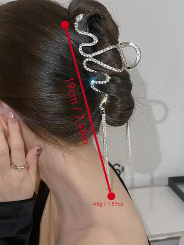 Irregular Wavy Shape Design Hair Claw Clip As Gift, Rhinestone Decorated Tassel Hair Claw Clip, Elegant Plain Hair Accessories for Women & Girls, Fashion Accessories for Party and Daily Life 1