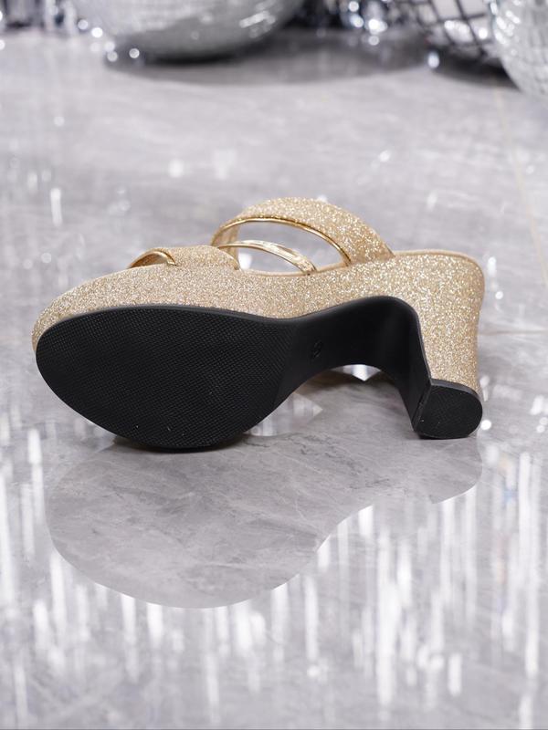 Women's Fashionable Glittering Heeled Sandals, Elegant Open Toe Sandals for Party, Daily Clothing Decor for Women & Girls, Walking Shoes 7