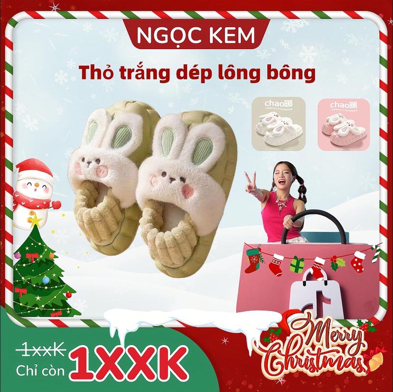 Thỏ trắng dép lông bông đi trong nhà mùa đông quai ngang đế cao nữ gót cao 3cm Cao Su Slipper Nữ Nhung Có Quai