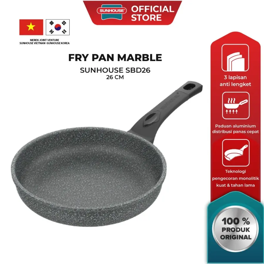 Sunhouse SBD26 Marble Frypan Anti Lengket Hitam 26 cm 1 Pcs penggorengan  anti Aluminium Dapur Wajan Kitchenware