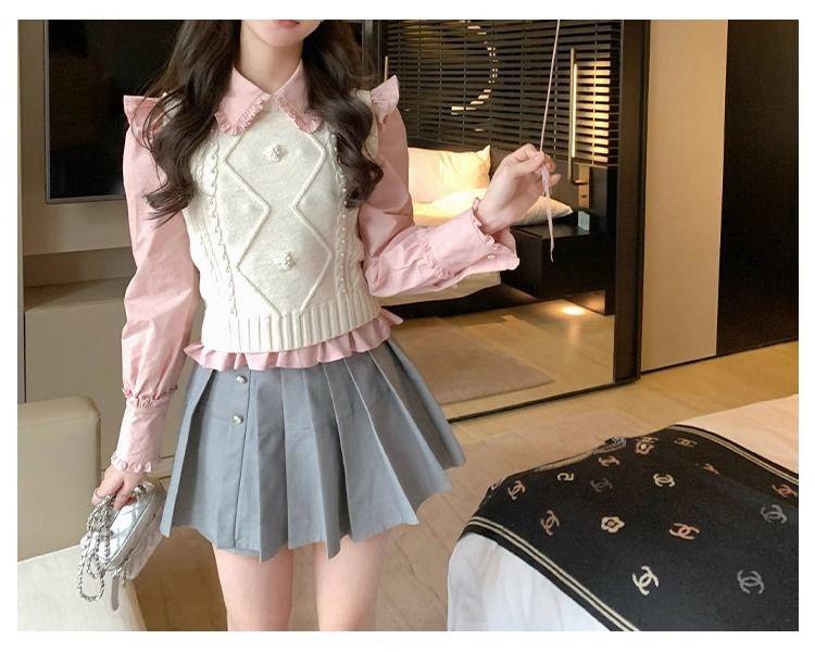 Product Introduction of Áo Sơ Mi Tay Áo, Thiết Kế Mới 2024, Thích Hợp Cho Mùa Xuân Và Mùa Thu, Phong Cách Nhẹ Nhàng Màu Hồng Ngọt Ngào Độc Đáo Cổ Peter Pan Áo Cánh Xếp Ly Dành Cho Nữ 27