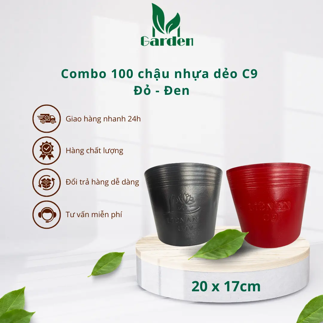 Combo 100 chậu C9 Đen, Đỏ ( 20 x 17cm ) Loại Tốt