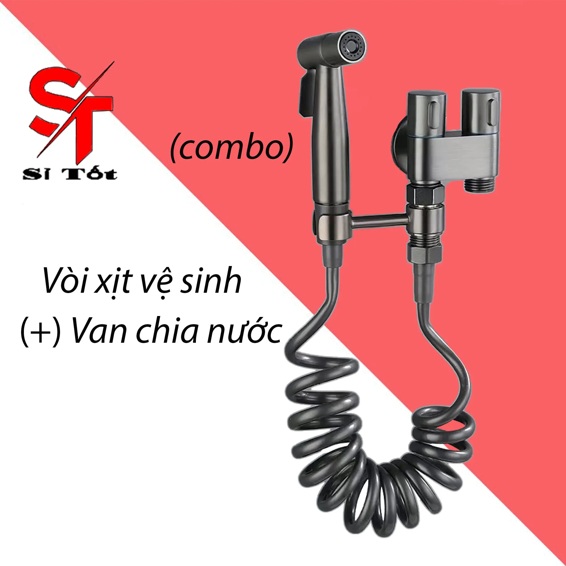 Vòi Xịt Vệ Sinh Kèm Van Chia Nước 2 Đầu Ra Cao Cấp, Chất Liệu Inox 304 Bền Bỉ, Dùng Cho Nhà Tắm Nhà Vệ Sinh