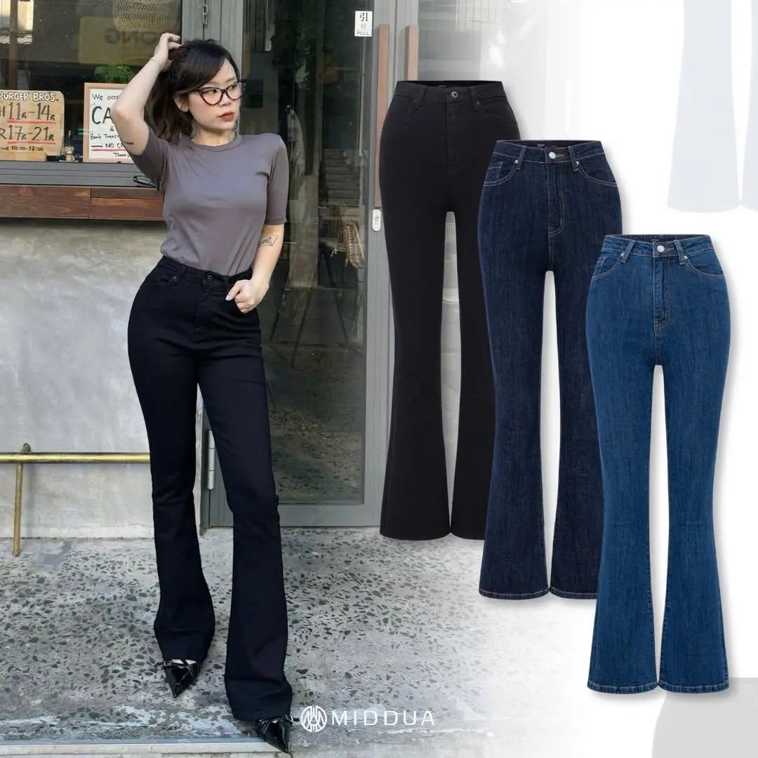 [MIDDUA] JN177 Quần loe dài denim nữ, lưng siêu cao