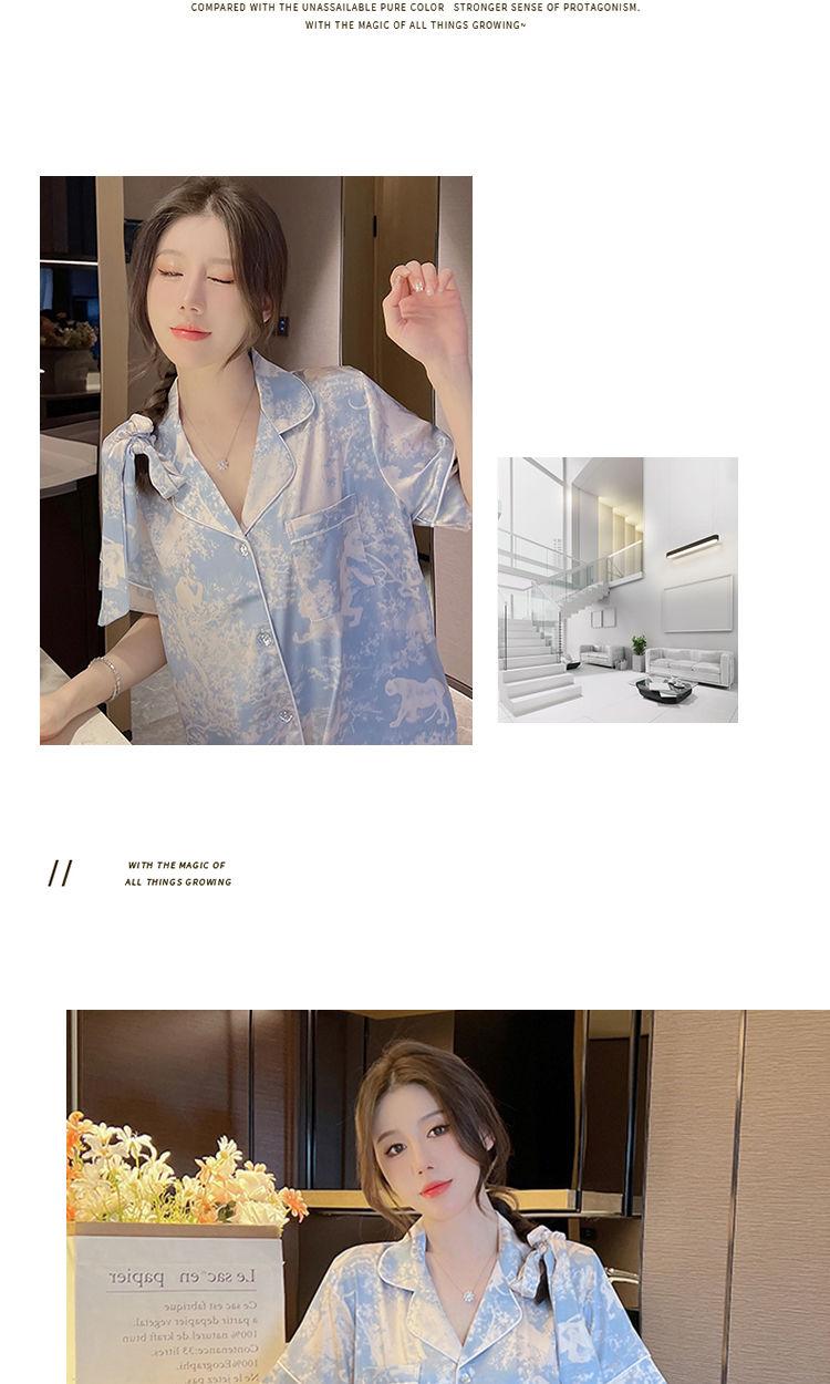 Product Introduction of Ice Silk Nightdress for Women Long Dress Summer 2025 New Ins Style High-Value Jungle Print Shirt Pajama Dress 12