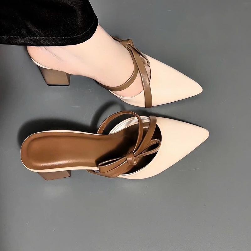 Giày sục gắn nơ cao gót kiểu dáng tiểu thư dành cho chị em cao 5 cm mã 88 Shoes