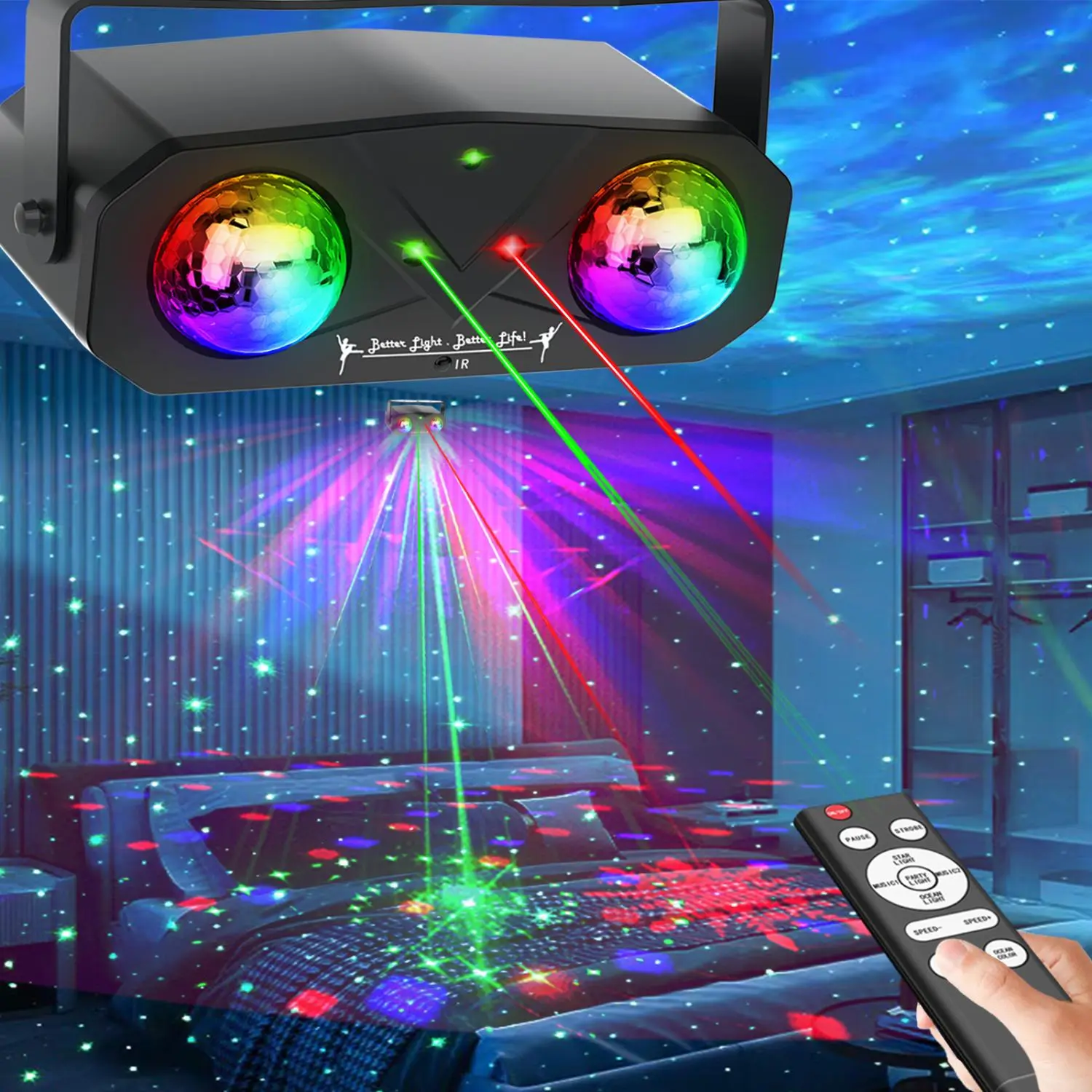 Double Magic Ball Laser Light, Stage Lighting Lighting, Performance Band Atmosphere Light, LED Magic Ball Light, Water Ripple Starry Sky Light