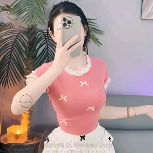 Áo Thun Croptop Thun Borip Form Basic Ôm Body Phối Ren Đính Nơ, Kích Cở S L, Áo Croptop Ôm Body Nữ Áo Kiểu Xinh Đẹp In Hình Độc Lạ Đi Biển Đang Hot 2025 Mặc Hè Mặc Nhà Mặc Đi Chơi Thoải Mái Có Bigsize Đến 65kg