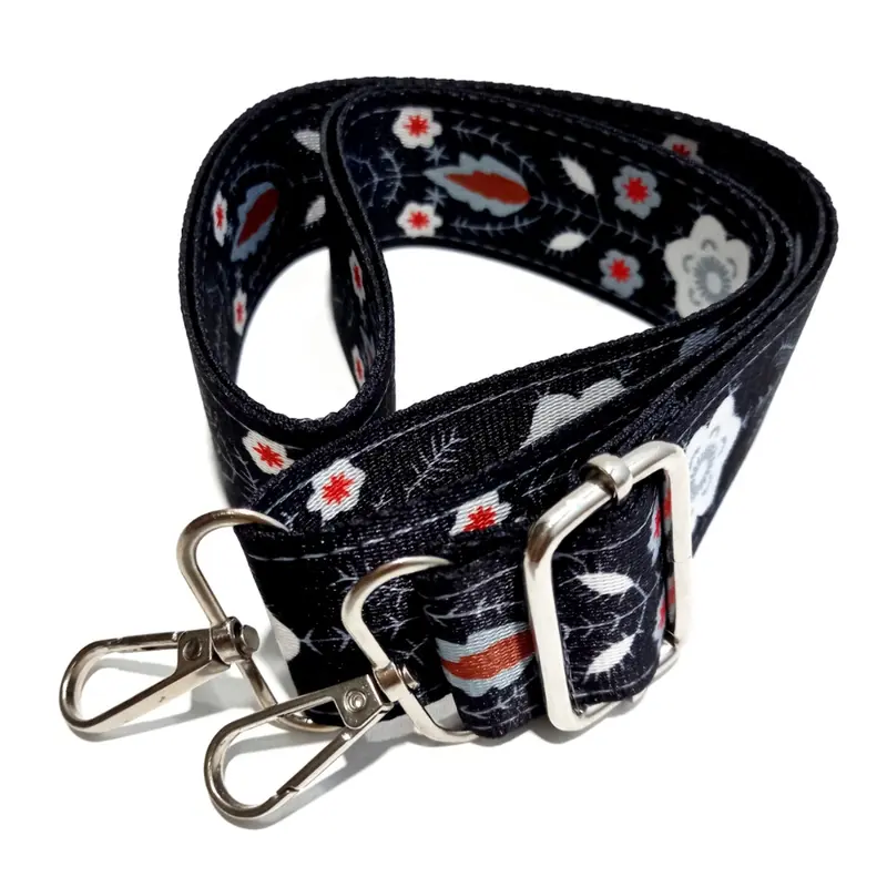 Tali Strap Tas Selempang Wanita FTH Bahan Kanvas Motif Bunga Lebar Premium Hitam 1