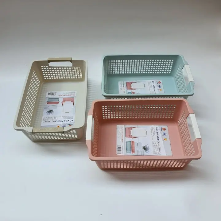 Rổ nhựa chữ nhật dài có quai cầm Việt Nhật 3596 size nhỏ,Khay chữ đựng bút viết văn phòng phẩm, đựng rau củ quả bền dẹp 8