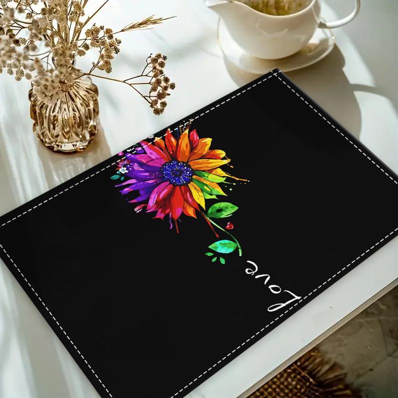 Product Introduction of Floral Pattern Place Mat, 1/4/6/8/12pcs Colorful Art Design Placemat, Elegant Tabletop Accent for Home Kitchen Dining Room 3