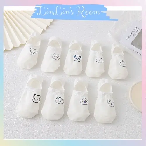 Tất trắng cổ thấp, vớ lười cotton trắng hình động vật dễ thương phong cách Hàn Quốc cho nữ LinLin’s Room 0