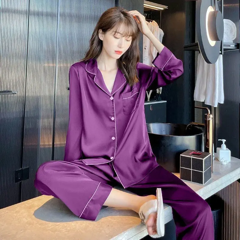 Đồ Ngủ Nữ, Mùa Mùa Xuân Và Mùa Thu, Dài Tay, Thích Hợp Cho Học Sinh, Chất Liệu Lụa Lạnh Dáng Rộng Vừa Vặn, Cỡ Lớn, Bộ Đồ Mặc Nhà Mỏng Cao Cấp Cho Nữ Mùa Hè 8