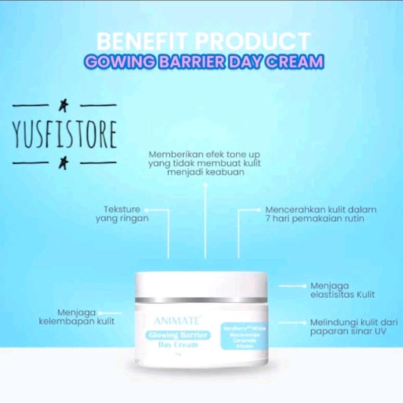 Krim Siang Animate Day Cream Glowing Barrier BIRU Pencerah Wajah Pelindung Ultra Violet UVA UVB Sinar Matahari Kulit Kering Panas Pelembab Wajah 2
