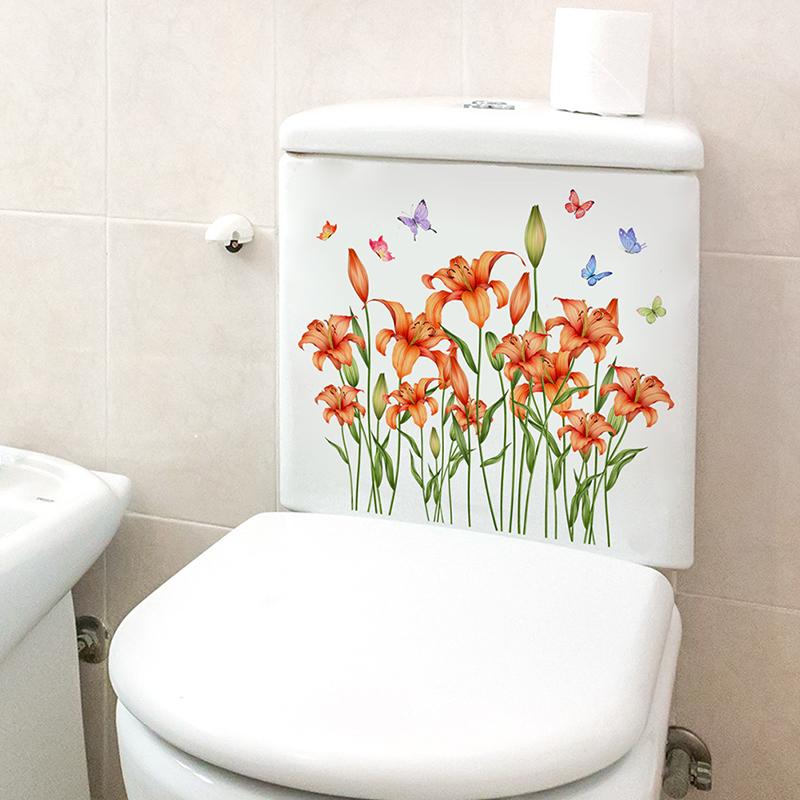 1PC Flower Bird Toilet Sticker  Self Adhesive Paintings Removable Bathroom Decal Decorative Room Decor Wall Stickers 8