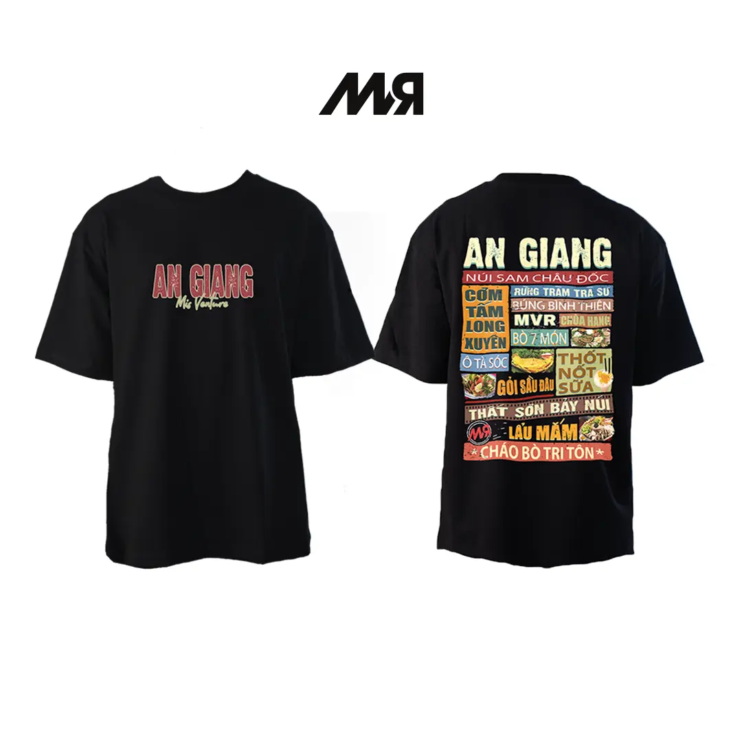 Áo thun unisex MVR hơn 63 tỉnh thành - AN GIANG - AG - Đen/ Trắng Menswear Nam Cổ Tròn Cotton
