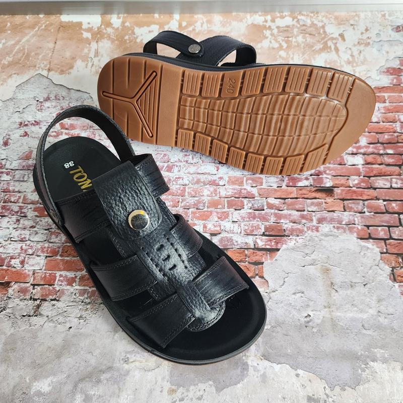 Dép Rọ Da Bò Kết Hợp Đế Kếp Đúc 3.5cm Cao Cấp , Khâu May Quai Chắc Chắn Mã V02 - Rọ Full Đen -  Sandal Nam