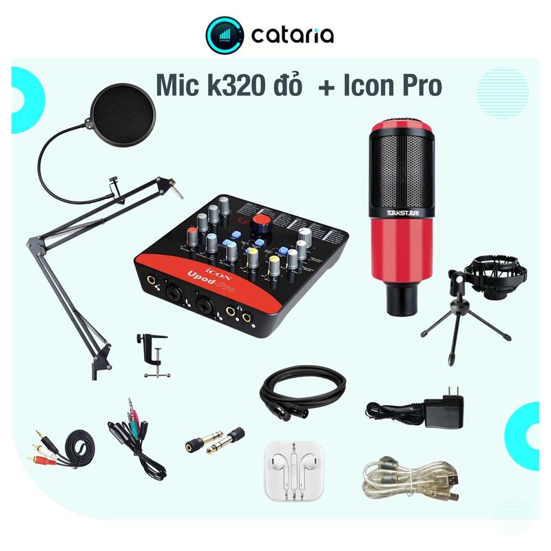 Bộ Mic Hỗ Trợ Livestream Thu Âm Mic K320 Sound  Card ICON  PRO Tặng Tai Nghe, Đèn Live Vip Cataria
