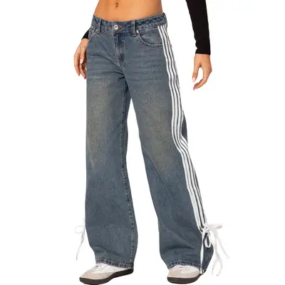 Jeans with Stripe Down The Side with Bow at Bottom TikTok Shop