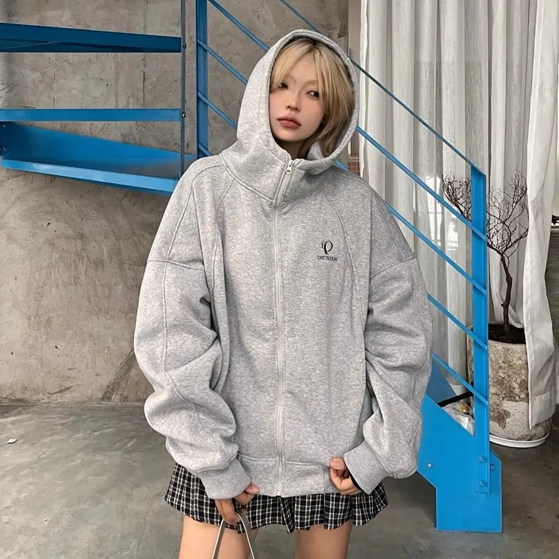 Áo Hoodie zip Nỉ Kéo Cổ Cao YC1996 - áo khoác dây kéo cổ cao thêu 2