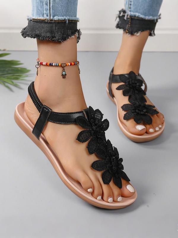 Women's Fashionable Flower Decorated Slingback Sandals, Casual Boho Style Flat Sandals for Beach Vacation, All-match Commuter Shoes for Work & Daily Wear 7