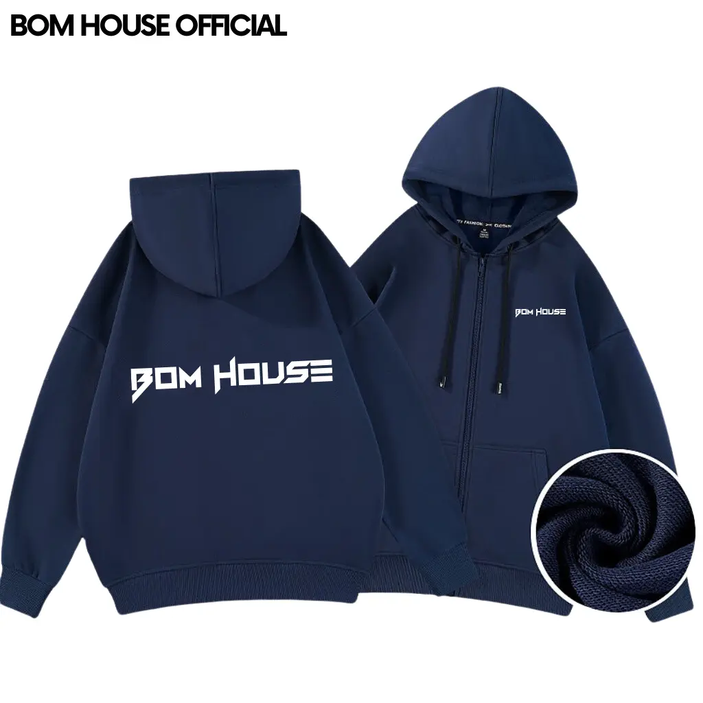 Áo Hoodie Zip BOM HOUSE Có 2 Túi Trong Nhiều Màu Form Rộng Nam Nữ Unisex