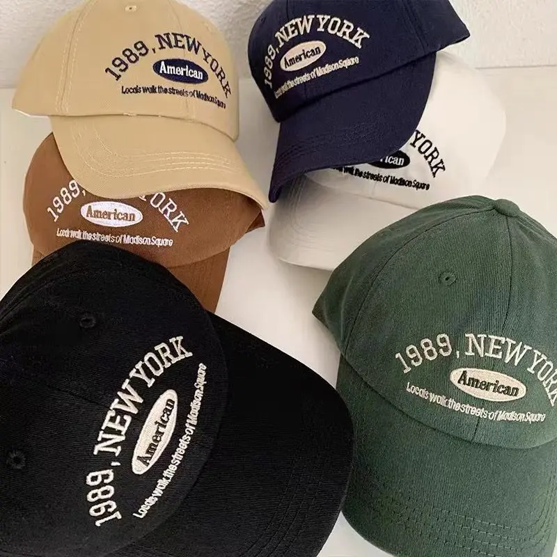 Stok Sedia Ada Korean Vintage '1989 NEW YORK' Baseball Cap Unisex Street Letter Embroidery Cap Baseball Cotton Fashion Cap Outdoor [Penjual Tempatan]