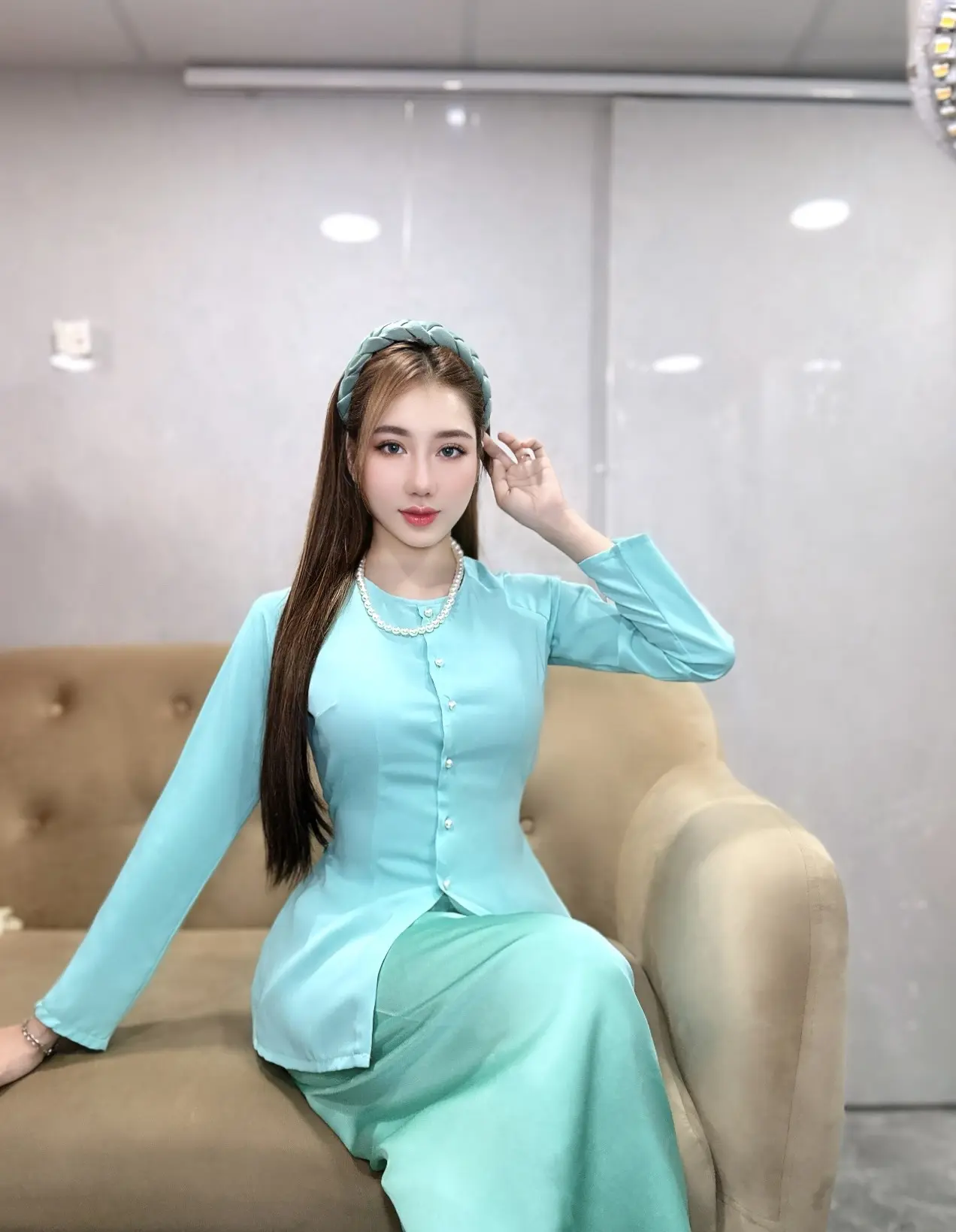 B.A49 ( Áo Lẻ ) Bà Ba Lụa Trơn Tầm Ý Cổ Tròn Cài Nút Tay Dài Nữ Top Women Sơ Mi Shirt