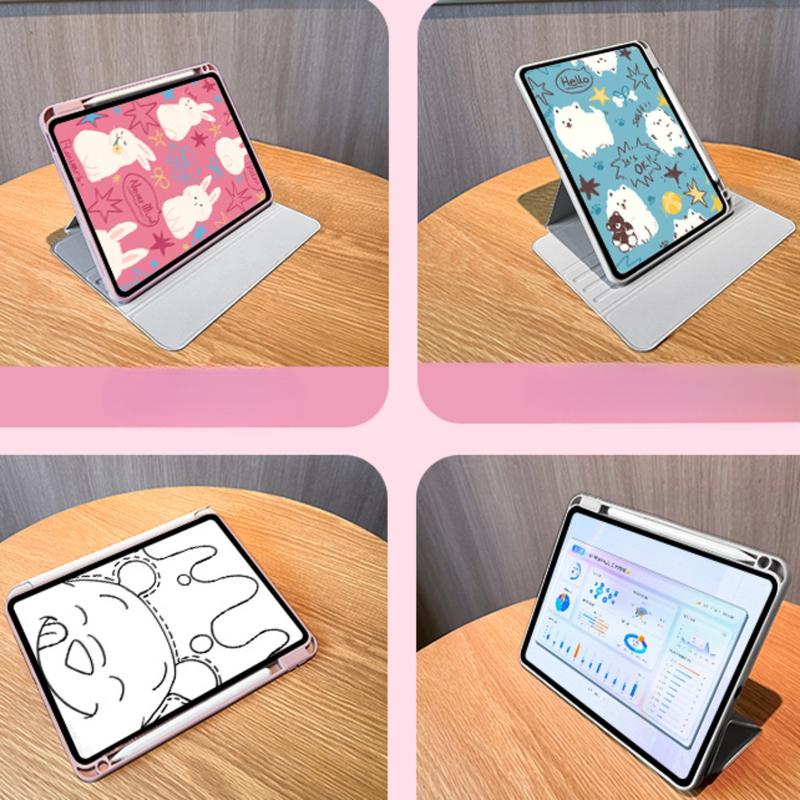 Ốp iPad, Hỗ Trợ Xoay 720 °, Có Khe Bút, Tương Thích Với Gen9 / Gen8 / Gen7 10.2, Air123456, Air3 / Pro10.5 2017 / 2018 9.7 iPad 2020 / 21 Pro11, Ốp Chống Sốc, Có Họa Tiết Mèo Hoạt Hình 4