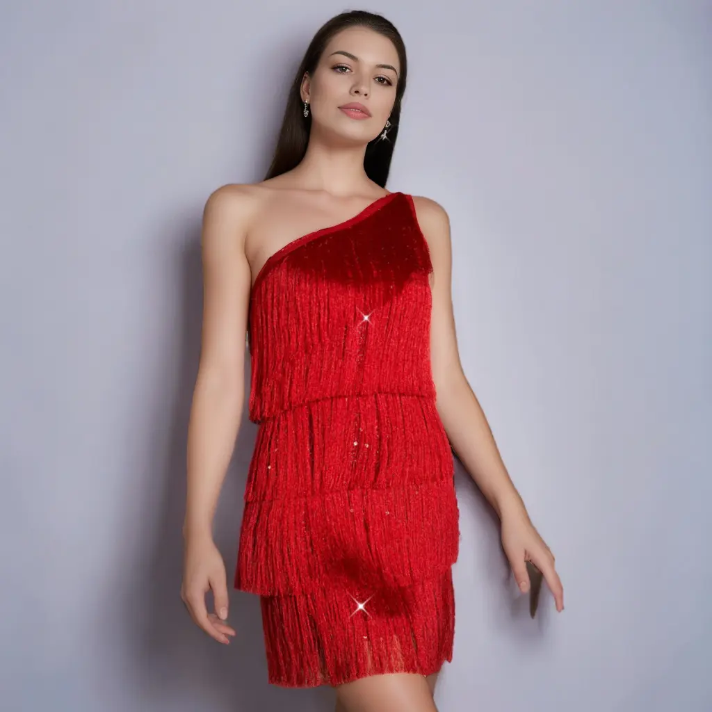 European and American AliExpress Cross-Border Solid Color One-Shoulder  Sequin Tassel Evening Dress Party Dress Short Dress Taylor Swift Dress -  TikTok Shop Philippines