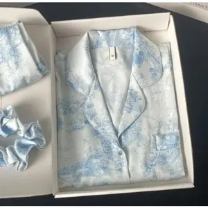 Denvhie Piyama Wanita Lengan Panjang Celana Panjang Baju Tidur Satin Fit Lembut Nyaman