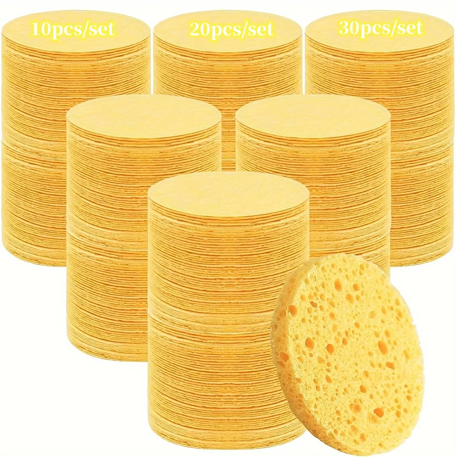 Compressed Facial Sponge (10/20/30pcs), Roundness Shape Face Sponge for Cleansing, Natural Cellulose Cosmetic Spa Sponge for Face Cleansing Exfoliating