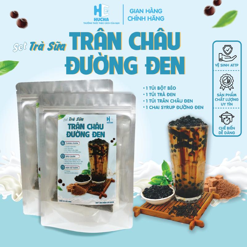 Sét trà sữa trân châu đường đen nấu tại nhà 10-12ly nguyên liệu Hucha