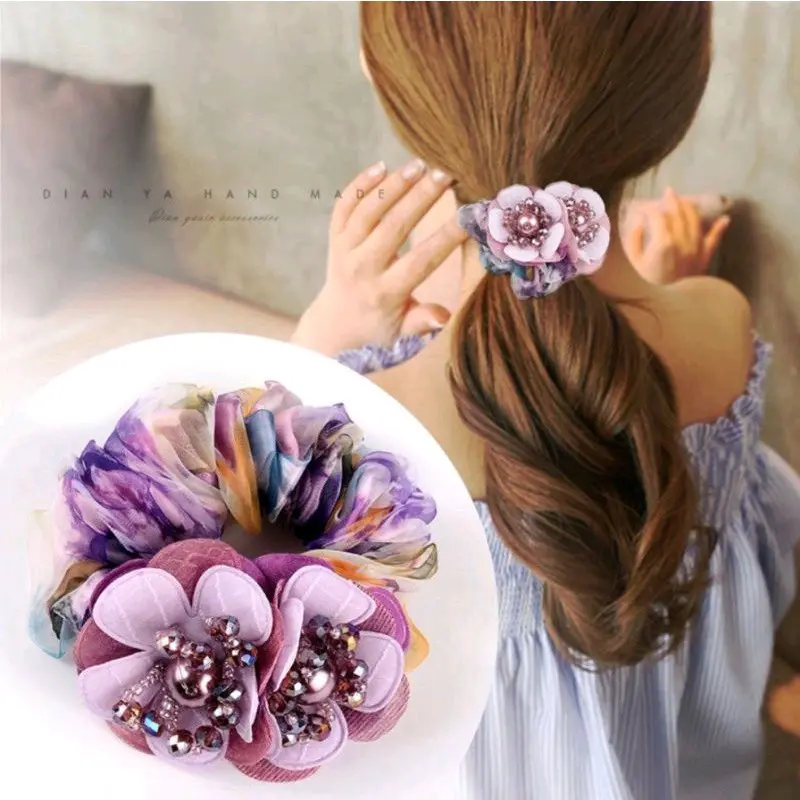 Caliloops Scrunchies ikatvrambut dewasa bunga besar korea naina