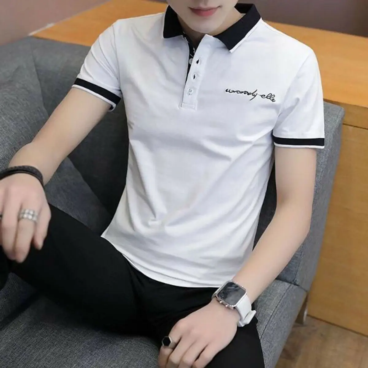 Áo thun nam có cổ tay ngắn vải thun mềm mại co giãn - ATN04 Cotton Menswear Polo Top Shirt Nhung Jean