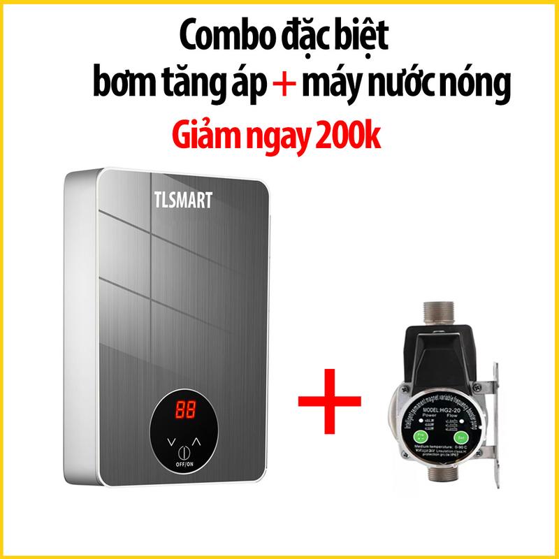 Combo Máy nước nóng cao cấp + Bơm tăng áp 150W 24v bình