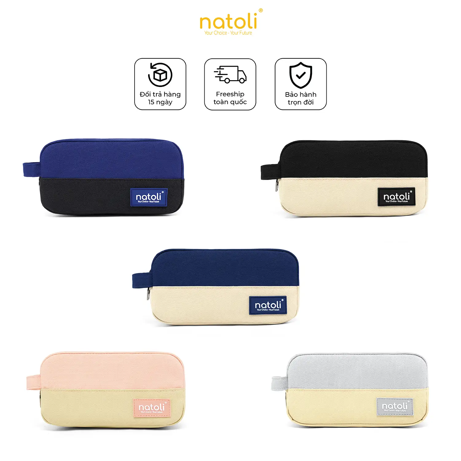 Bóp viết nhiều ngăn NATOLI, hộp bút cute chống nước đựng bút đa năng BST Simple Duo Pen Case T23