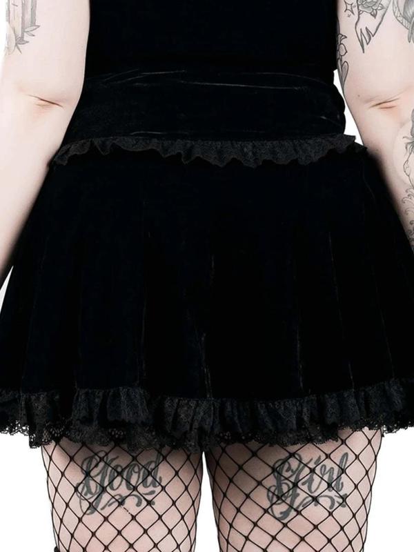 Women's Cross Print Contrast Lace A Line Skirt, Punk Gothic Fashion Mini Skirt for Daily Outdoor Wear, Ladies Bottoms for All Seasons Valentine's Day, gift 1