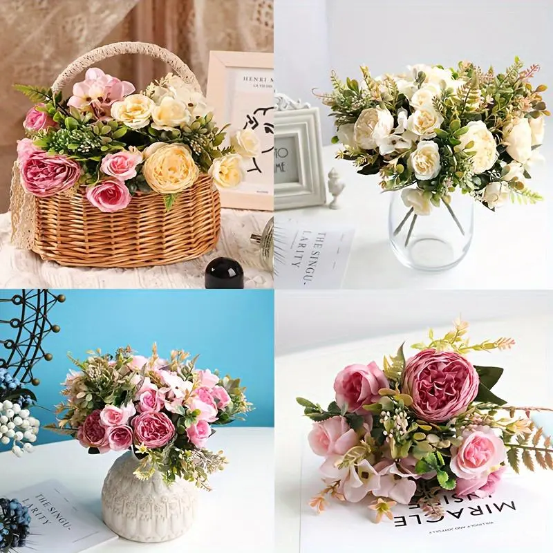 Artificial Peony Rose Bouquet, 2 Counts Faux Peony Bouquet, Fake Flower Bouquet, Decorative Flowers for Home Party Wedding Graduation 5