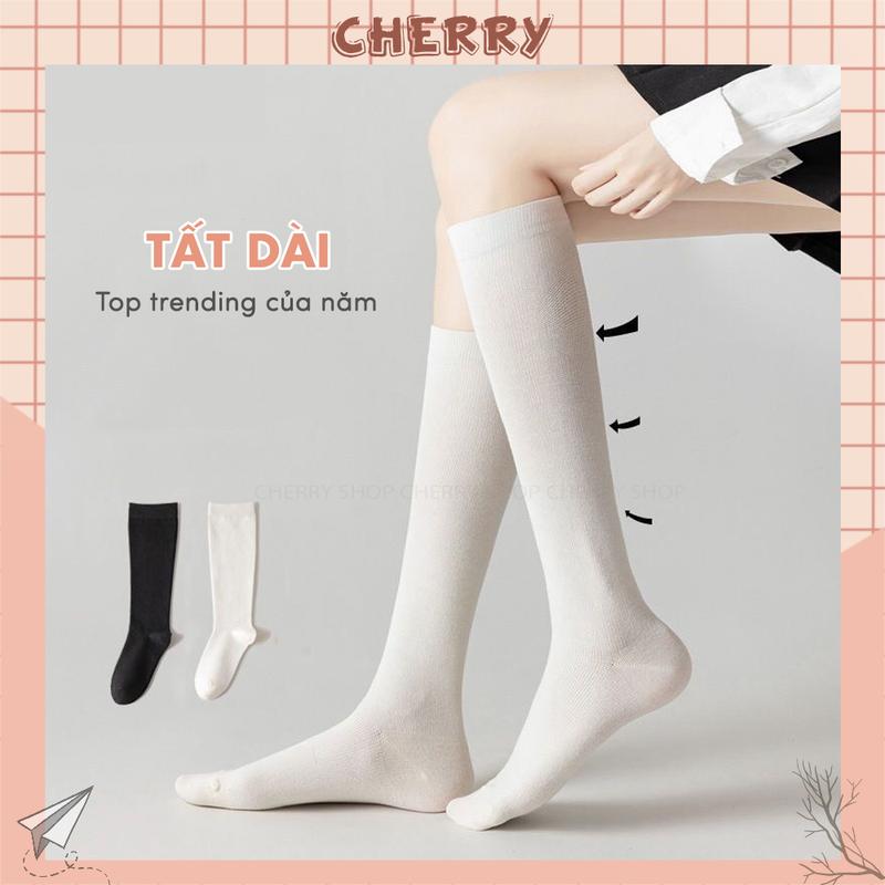 Tất cổ cao đến đầu gối chất liệu vải cotton, vớ đùi phong các Hàn Quốc hiện đại - Cherry Shop