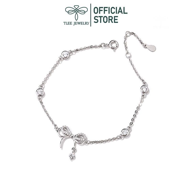 Lắc tay bạc nữ TLEE vòng tay nơ treo hạt đá nhẩy lấp lánh TLEE JEWELRY LT0214