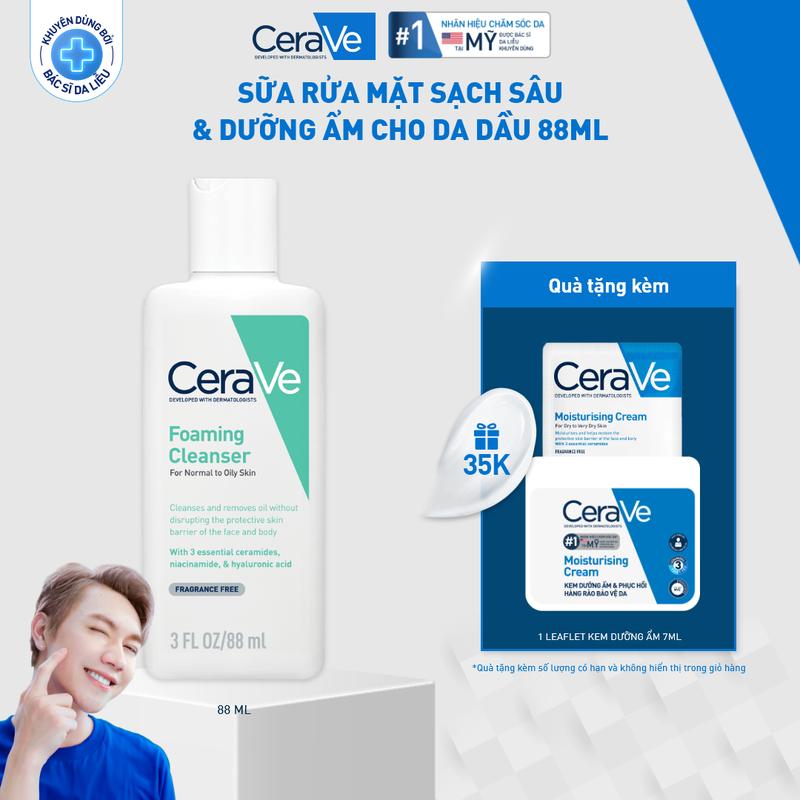 [DEAL HOT VIDEO] Sữa rửa mặt giúp làm sạch sâu dành cho da thường và da dầu Cerave Foaming Cleanser 88ML. Sữa rửa mặt tạo bọt làm sạch sâu dịu nhẹ và cung cấp độ ẩm cho da. Chăm sóc da_Sữa rửa mặt_Skincare cho Nam và Nữ