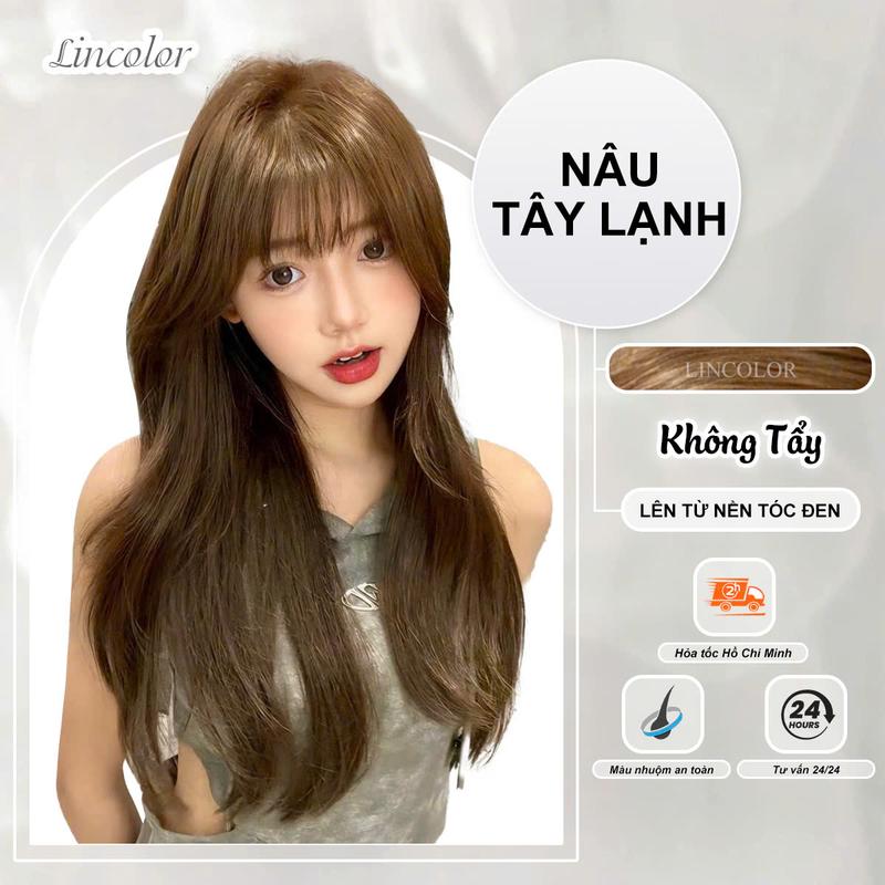 Thuốᴄ nhuộm tóc màu NÂU TÂY LẠNH ,không tẩy, LIN_COLOR, tặng kèm oxy trợ nhuộm và bao tay,trùm đầu đổi màu tóc Dưỡng Tóc